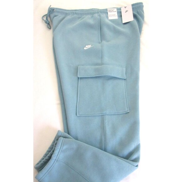 Nike Club Men's Tapered Leg Fleece Lined Cargo Jogger pants Denim Turquoise Blue - Picture 4 of 8